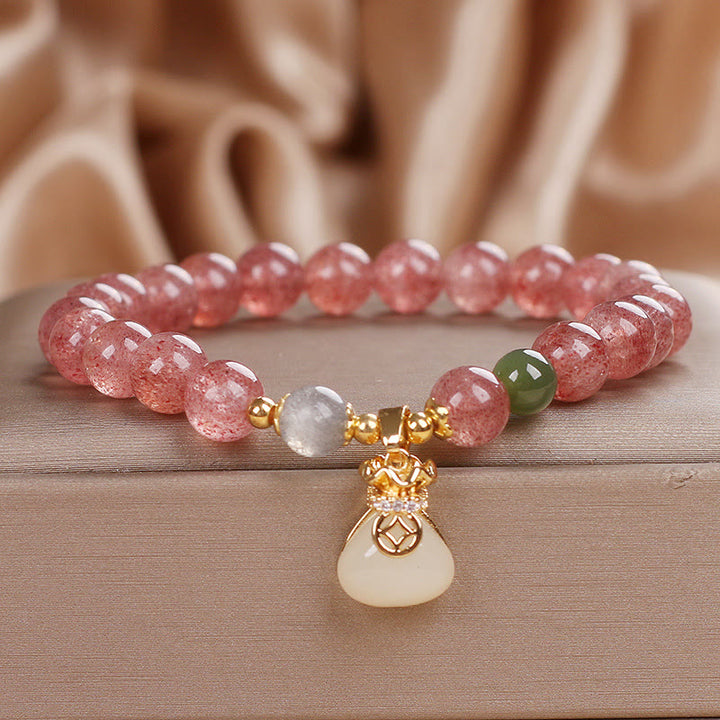 Buddha Stones天然ストロベリークォーツ マネーバッグチャーム ポジティブブレスレット