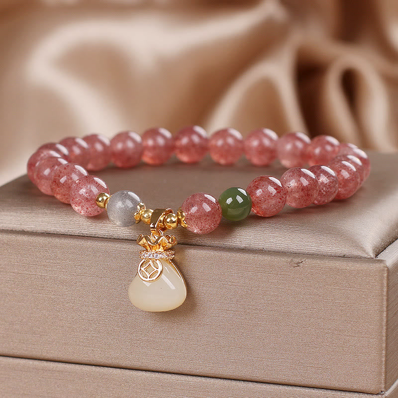 Buddha Stones天然ストロベリークォーツ マネーバッグチャーム ポジティブブレスレット