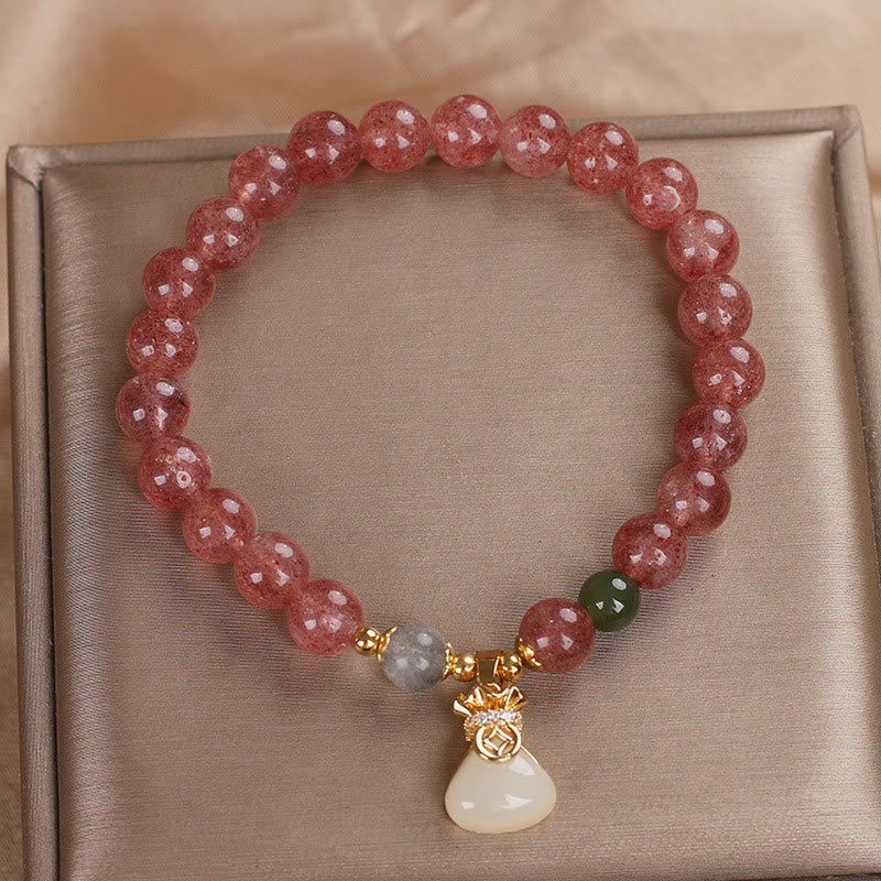 Buddha Stones天然ストロベリークォーツ マネーバッグチャーム ポジティブブレスレット