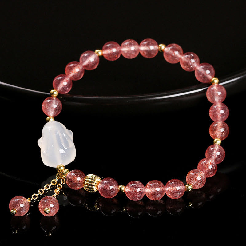Buddha Stones天然ストロベリークォーツ アゲート ラビット ヒーリングブレスレット