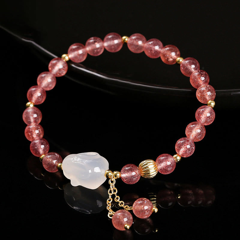 Buddha Stones天然ストロベリークォーツ アゲート ラビット ヒーリングブレスレット