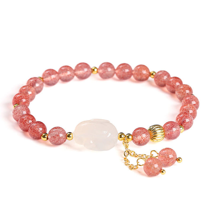 Buddha Stones天然ストロベリークォーツ アゲート ラビット ヒーリングブレスレット