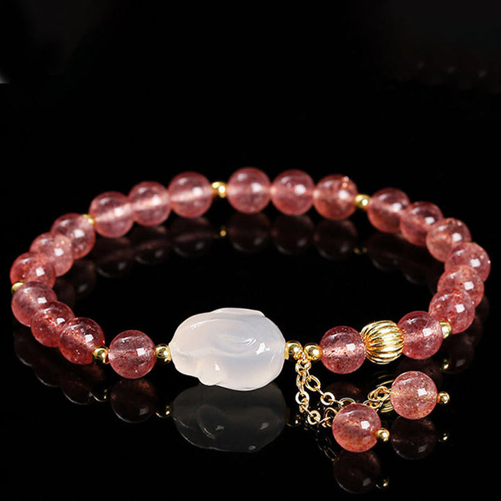 Buddha Stones天然ストロベリークォーツ アゲート ラビット ヒーリングブレスレット