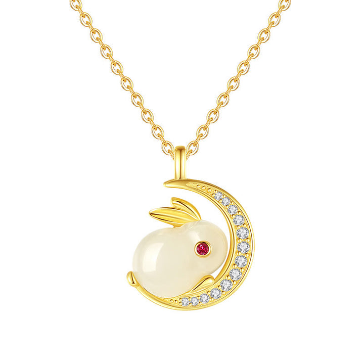 Buddha Stones 925スターリングシルバー 和田白翡翠 うさぎ 三日月 幸運のネックレスペンダント