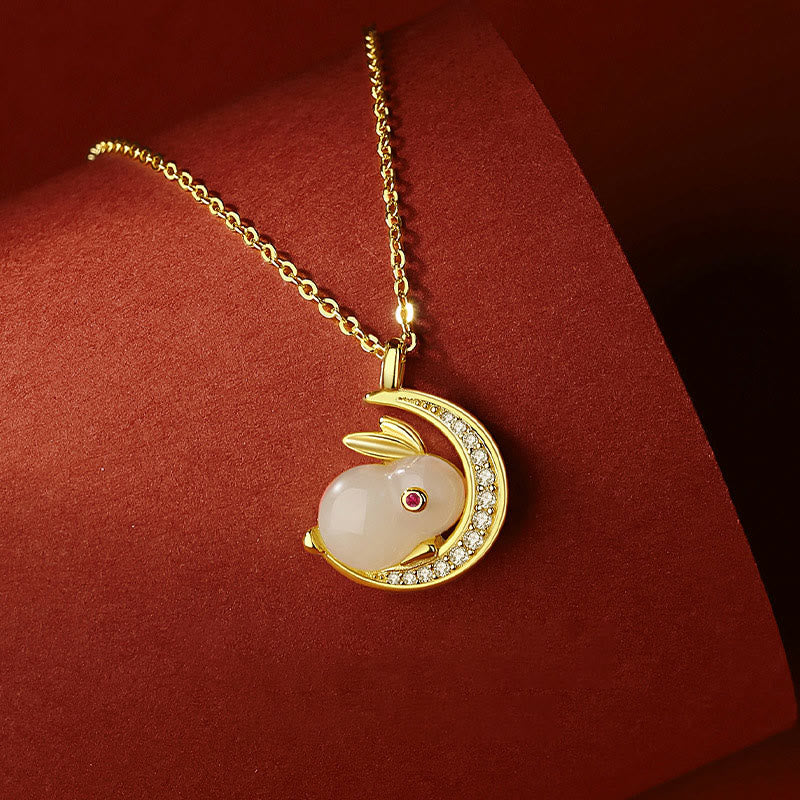 Buddha Stones 925スターリングシルバー 和田白翡翠 うさぎ 三日月 幸運のネックレスペンダント