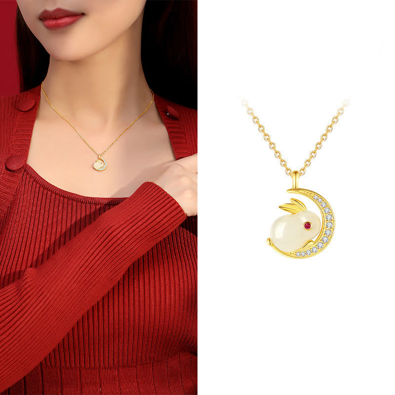 Buddha Stones 925スターリングシルバー 和田白翡翠 うさぎ 三日月 幸運のネックレスペンダント