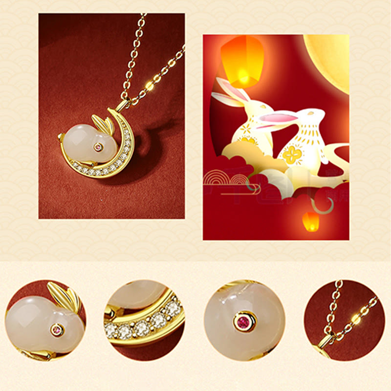 Buddha Stones 925スターリングシルバー 和田白翡翠 うさぎ 三日月 幸運のネックレスペンダント