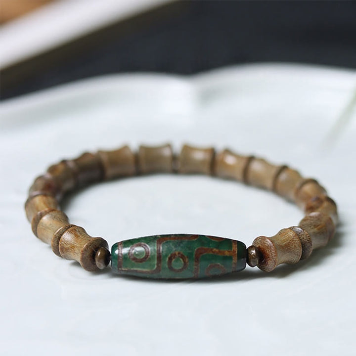 Buddha Stonesチベット九眼ビーズ緑白檀平和ブレスレット