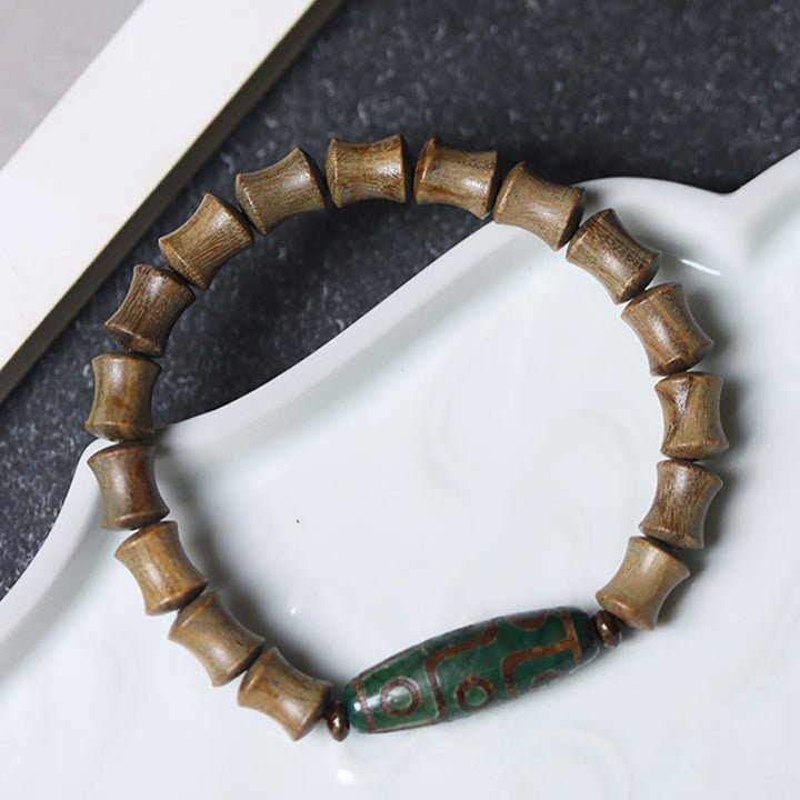 Buddha Stonesチベット九眼ビーズ緑白檀平和ブレスレット