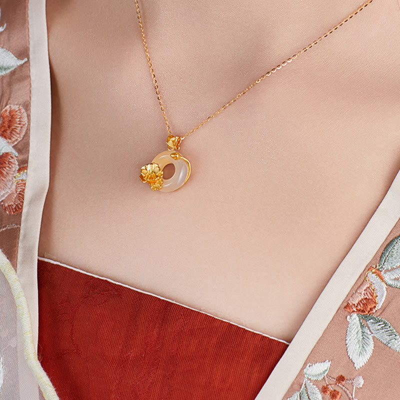 Buddha Stonesナチュラル 925 スターリングシルバー ホワイトカルセドニー ピースバックル ピーチブロッサム バタフライ ポジティブネックレス ペンダント