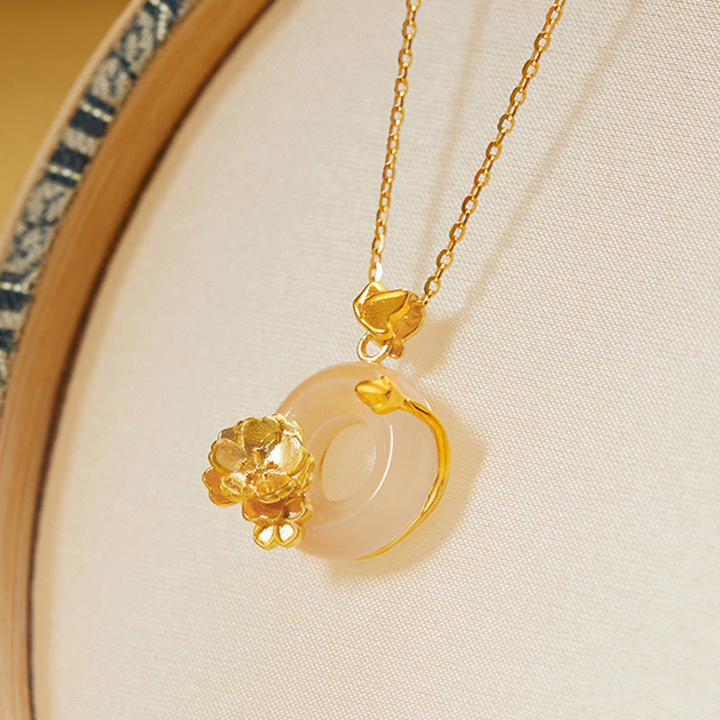 Buddha Stonesナチュラル 925 スターリングシルバー ホワイトカルセドニー ピース平和のお守りチャームブロッサム バタフライ ポジティブネックレス ペンダント - image 1