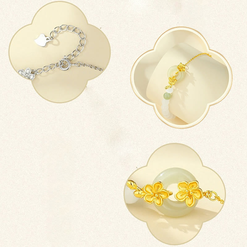 Buddha Stones 999スターリングシルバー 天然和田翡翠平和のお守りチャーム桃の花幸運ブレスレット - image 15