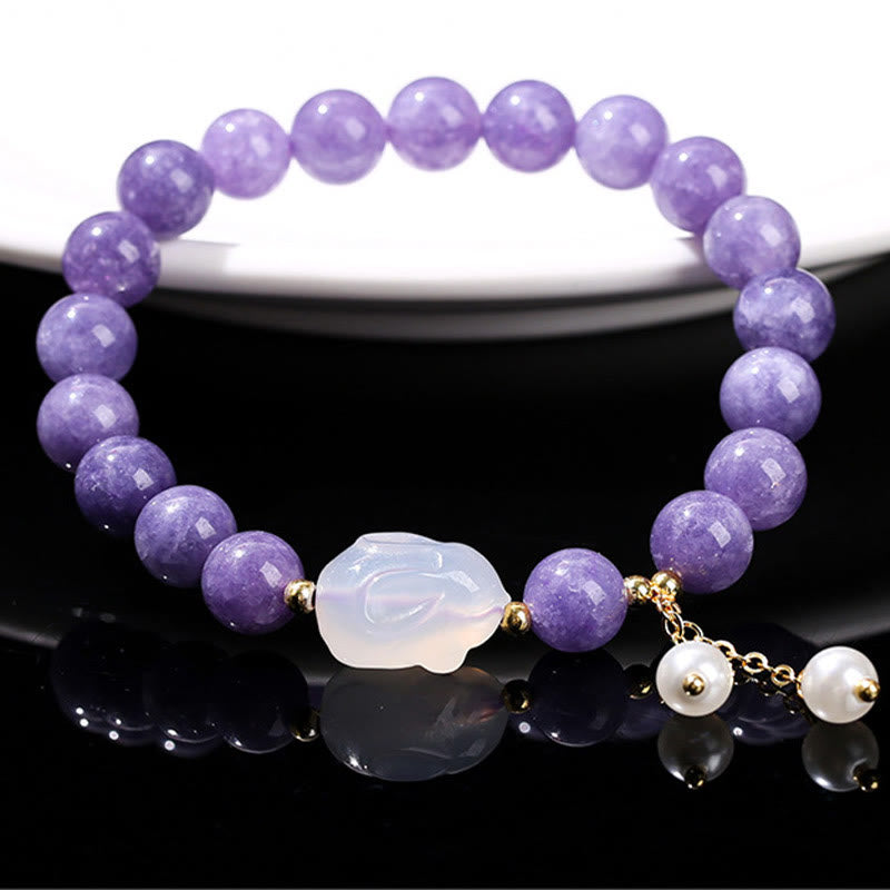 Buddha Stones天然紫カルセドニーウサギヒーリングビーズブレスレット