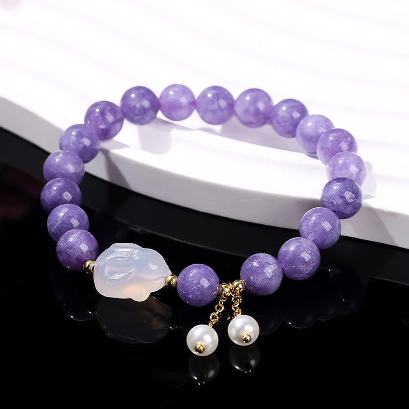 Buddha Stones天然紫カルセドニーウサギヒーリングビーズブレスレット