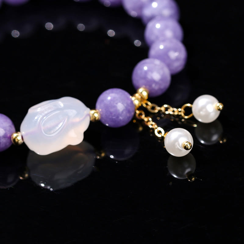 Buddha Stones天然紫カルセドニーウサギヒーリングビーズブレスレット