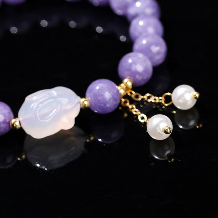 Buddha Stones天然紫カルセドニーウサギヒーリングビーズブレスレット