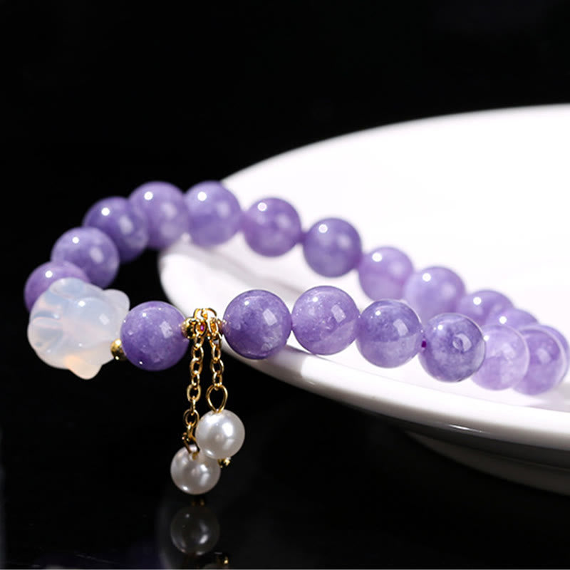 Buddha Stones天然紫カルセドニーウサギヒーリングビーズブレスレット
