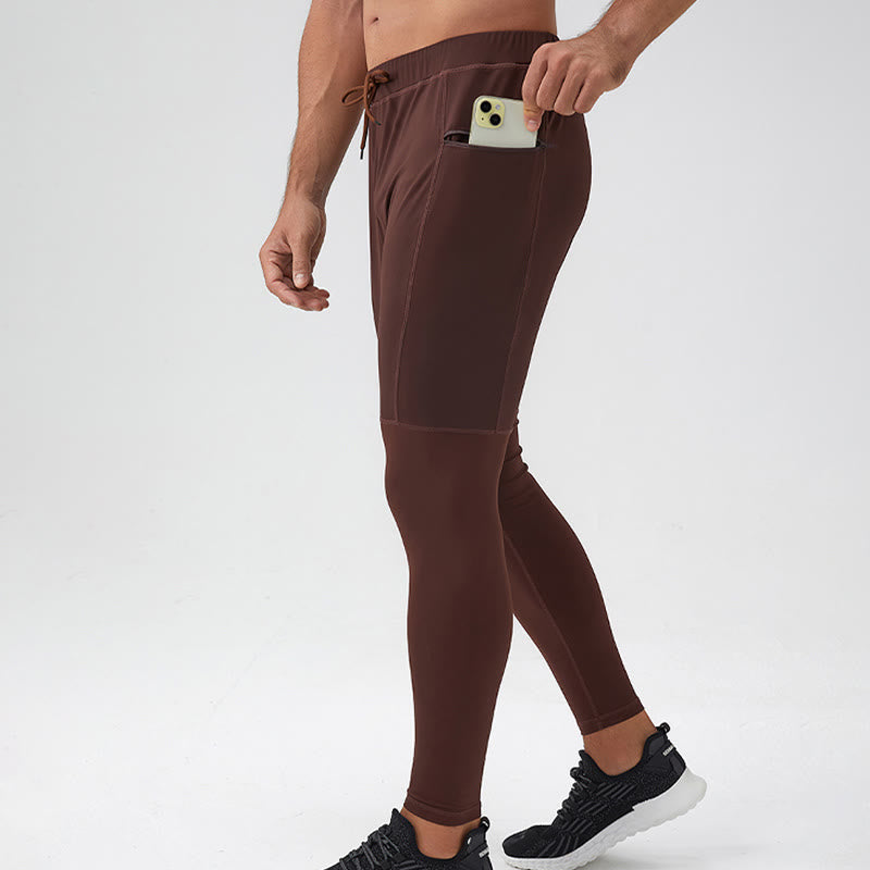 Buddha Stonesハイウエスト 速乾 通気性 フィットネス メンズ レギンス パンツ ジッパーポケット付き - image 1