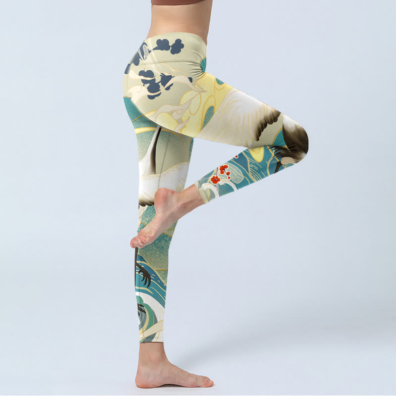 Buddha Stones、鶴、梅の花、山々のプリントジムレギンスレディースヨガパンツ - image 5
