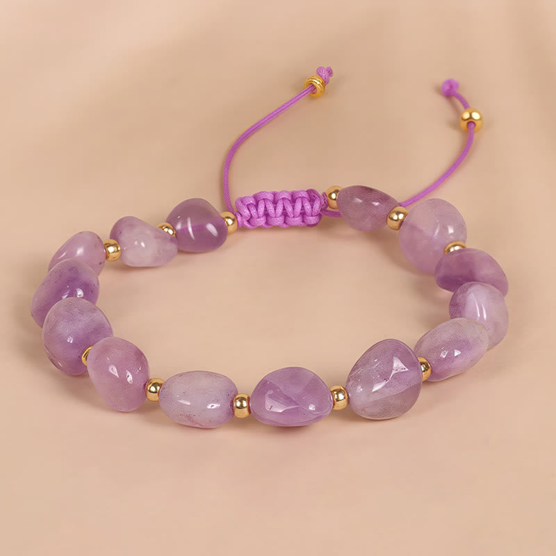 Buddha Stones不規則な形のアメジスト編み紐 バランスブレスレット