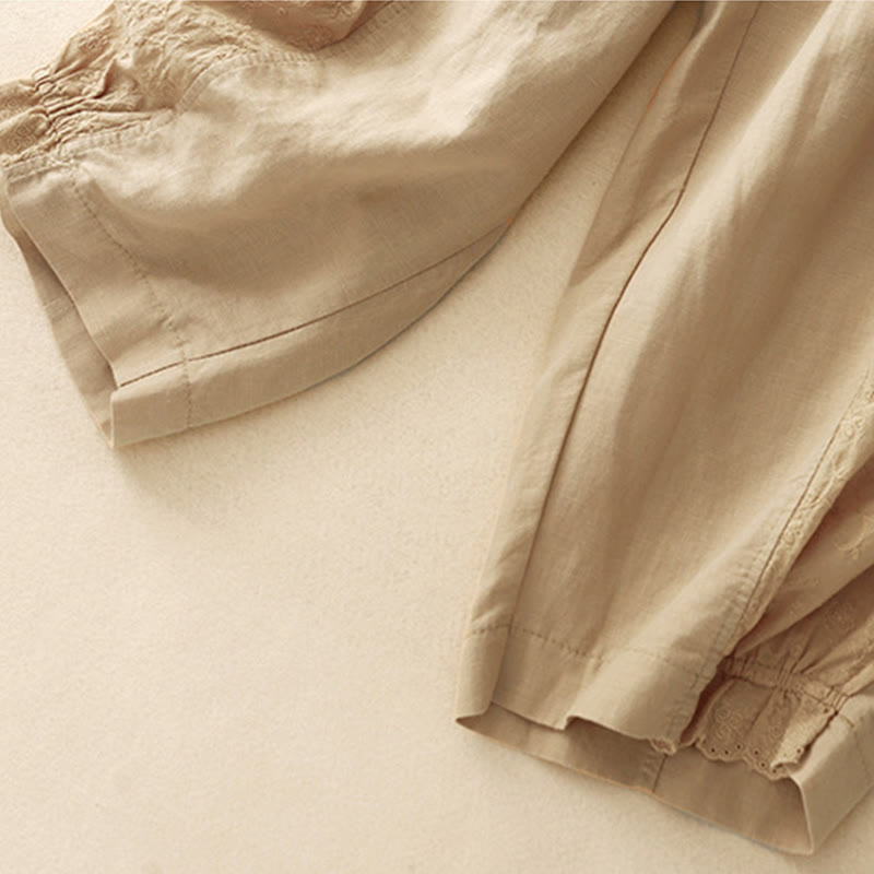 Buddha Stonesカジュアル刺繍パッチワーク生地7-8丈クロップドパンツレディースコットンハーレムパンツポケット付き - image 2