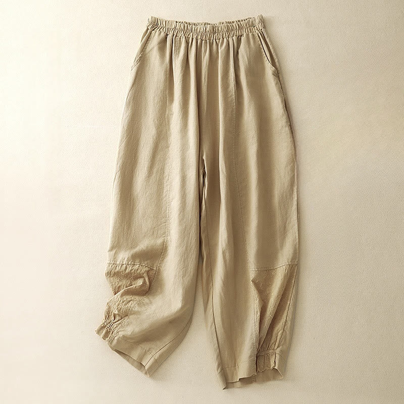 Buddha Stonesカジュアル刺繍パッチワーク生地7-8丈クロップドパンツレディースコットンハーレムパンツポケット付き - ゴールデンロッド - US8-10，UK/AU12-14，EU40-42 (2XL) - image 0