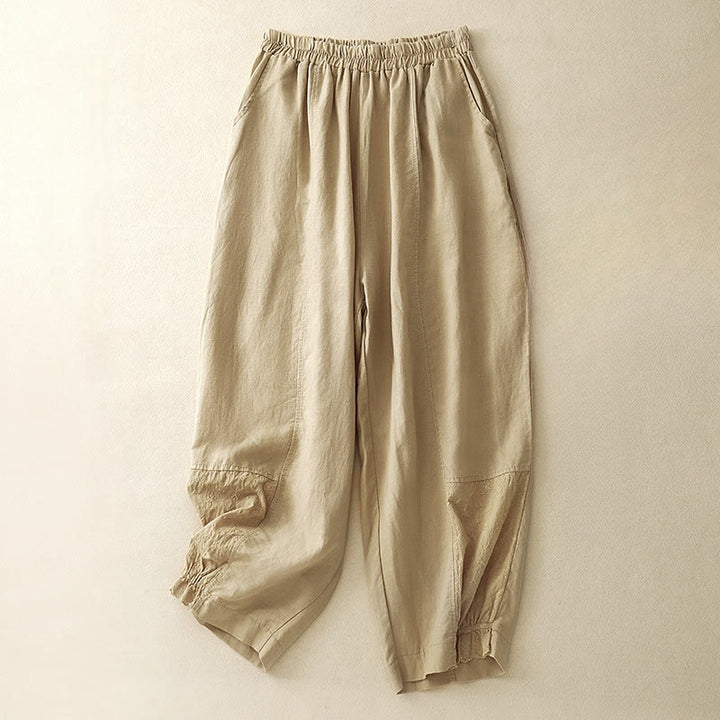 Buddha Stonesカジュアル刺繍パッチワーク生地7-8丈クロップドパンツレディースコットンハーレムパンツポケット付き - ゴールデンロッド - US8-10，UK/AU12-14，EU40-42 (2XL) - image 0