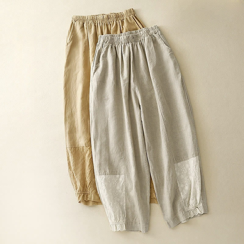 Buddha Stonesカジュアル刺繍パッチワーク生地7-8丈クロップドパンツレディースコットンハーレムパンツポケット付き - image 16