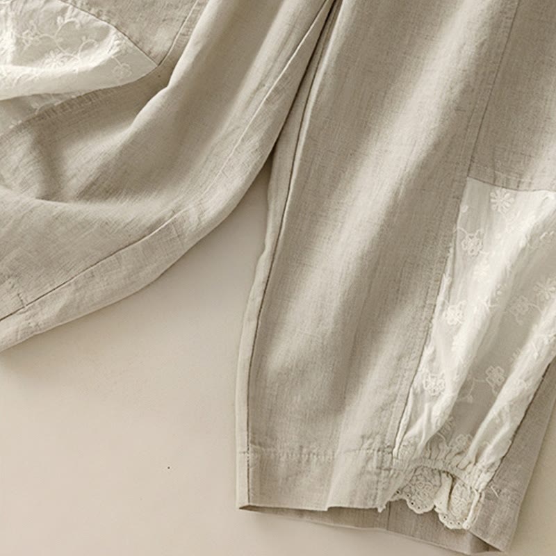 Buddha Stonesカジュアル刺繍パッチワーク生地7-8丈クロップドパンツレディースコットンハーレムパンツポケット付き - image 13