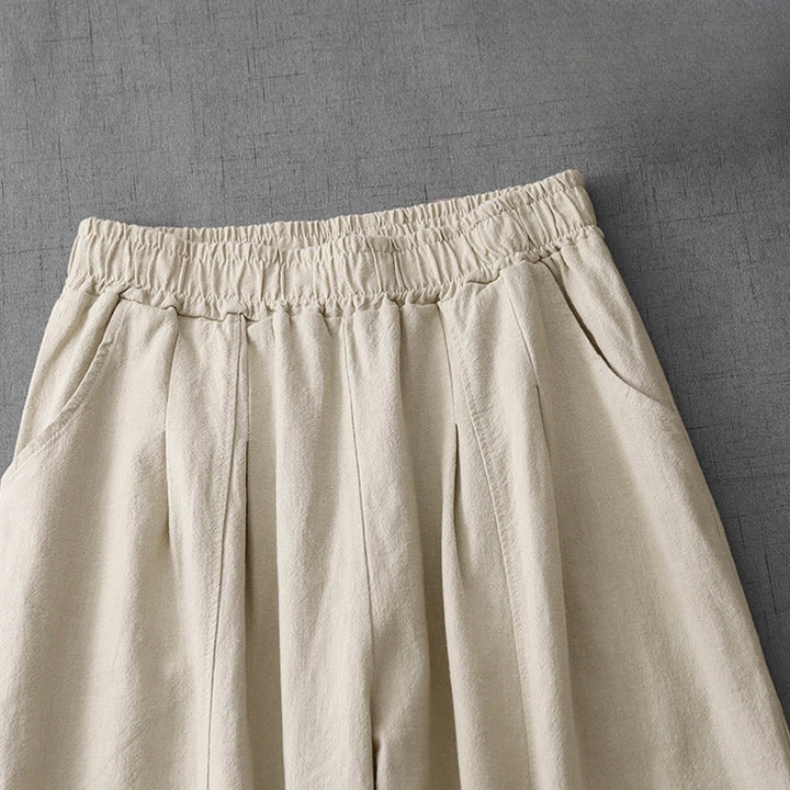 Buddha Stonesカジュアル 無地 7-8丈 レディース コットンリネン ハーレムパンツ ポケット付き