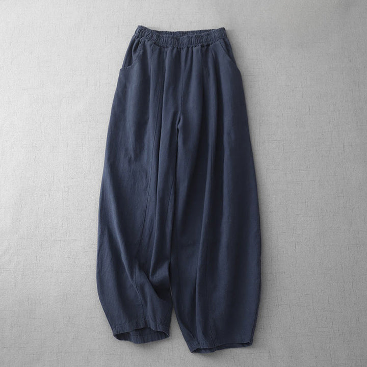 Buddha Stonesカジュアル 無地 7-8丈 レディース コットンリネン ハーレムパンツ ポケット付き