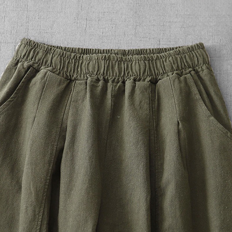 Buddha Stonesカジュアル 無地 7-8丈 レディース コットンリネン ハーレムパンツ ポケット付き