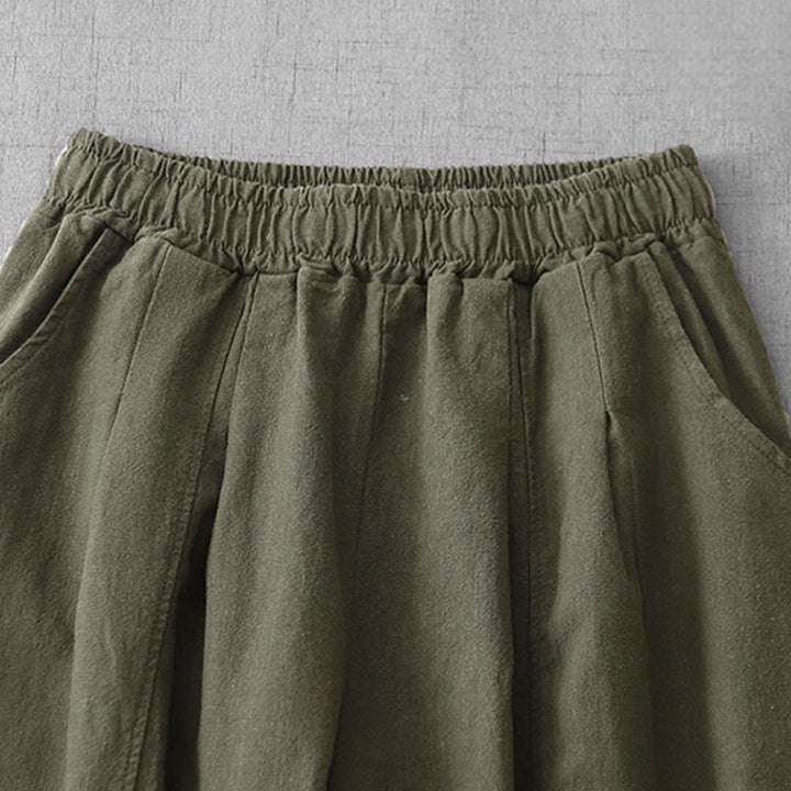 Buddha Stonesカジュアル 無地 7-8丈 レディース コットンリネン ハーレムパンツ ポケット付き