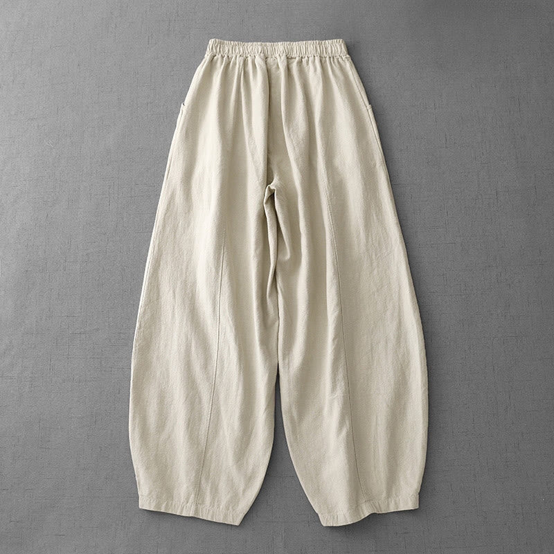 Buddha Stonesカジュアル 無地 7-8丈 レディース コットンリネン ハーレムパンツ ポケット付き