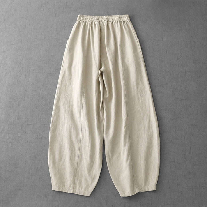 Buddha Stonesカジュアル 無地 7-8丈 レディース コットンリネン ハーレムパンツ ポケット付き