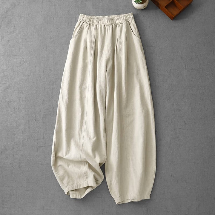 Buddha Stonesカジュアル 無地 7-8丈 レディース コットンリネン ハーレムパンツ ポケット付き