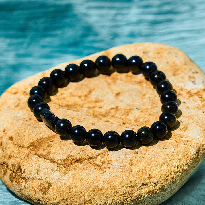 Buddha Stonesゴールドシーンオブシディアン ブラックトルマリン ウェルスブレスレット