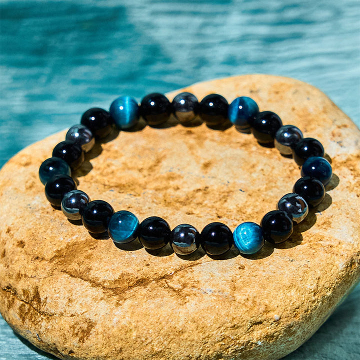 Buddha Stones天然タイガーアイオブシディアンヘマタイトポジティブパワフルブレスレット