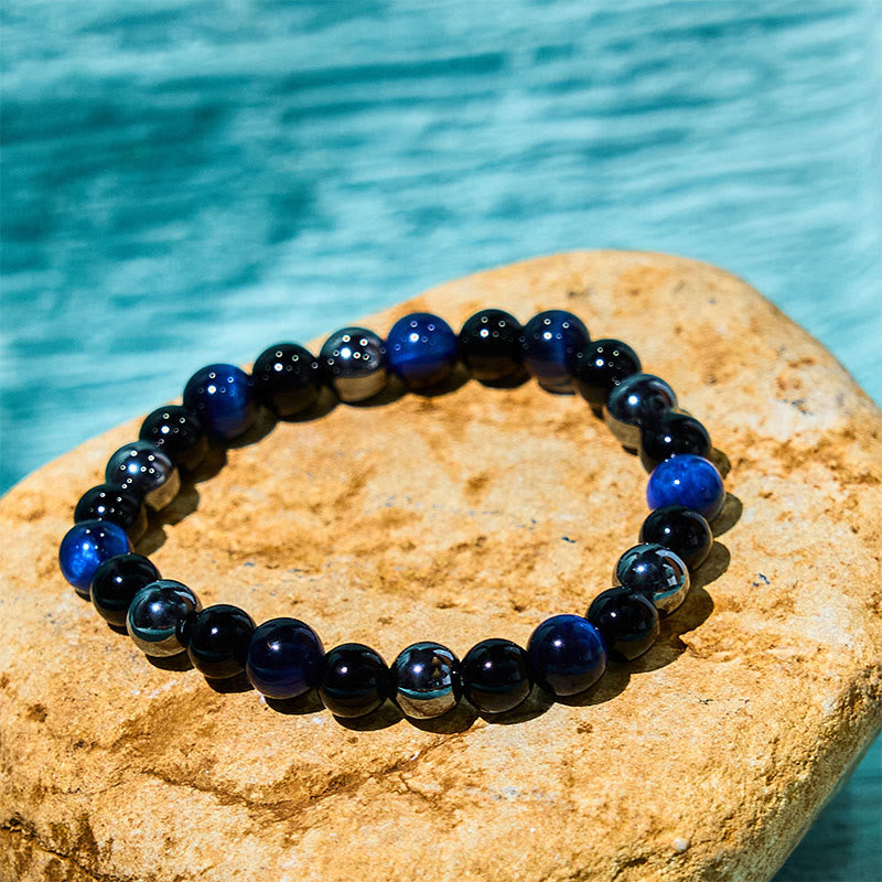 Buddha Stones天然タイガーアイオブシディアンヘマタイトポジティブパワフルブレスレット