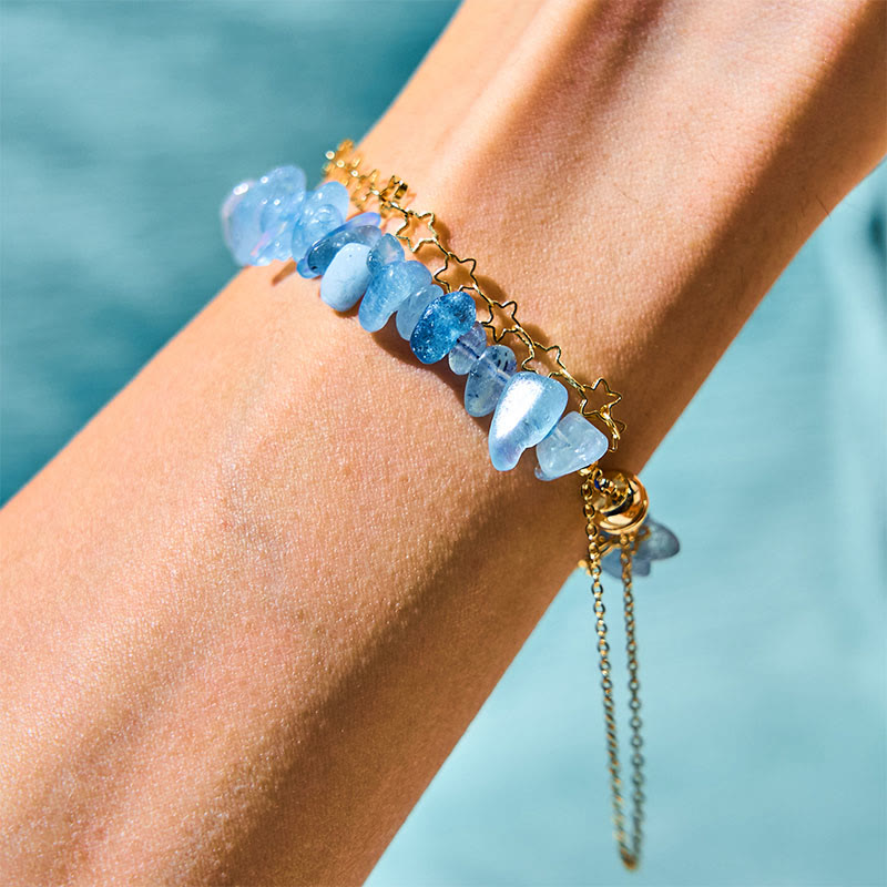 Buddha Stonesアクアマリン砂利デザインスターヒーリング磁気バックルブレスレット