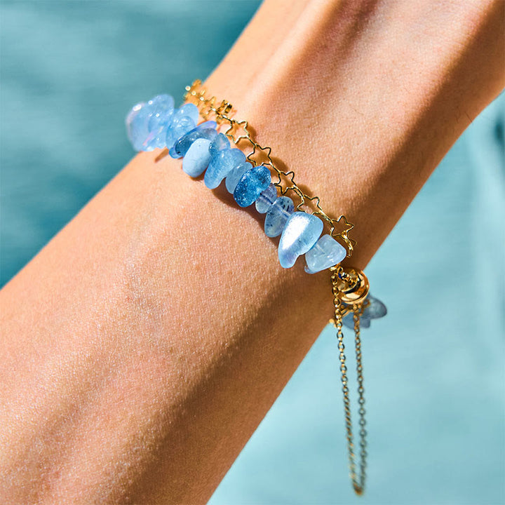 Buddha Stonesアクアマリン砂利デザインスターヒーリング磁気バックルブレスレット