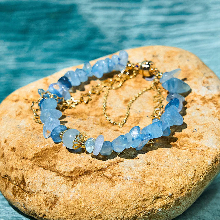Buddha Stonesアクアマリン砂利デザインスターヒーリング磁気バックルブレスレット