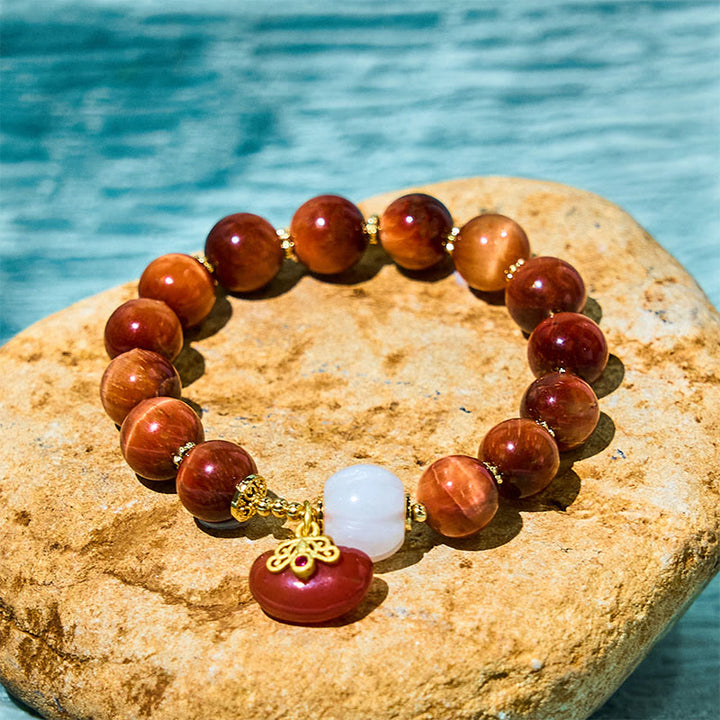 Buddha Stones天然レッドタイガーアイ パンプキンカームブレスレット