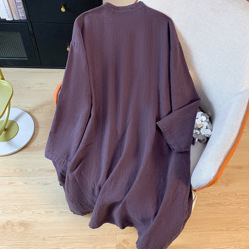 Buddha Stonesカジュアル レディース 無地 フロッグボタン スタンドカラーデザイン 長袖 コットンリネン シャツ - image 2