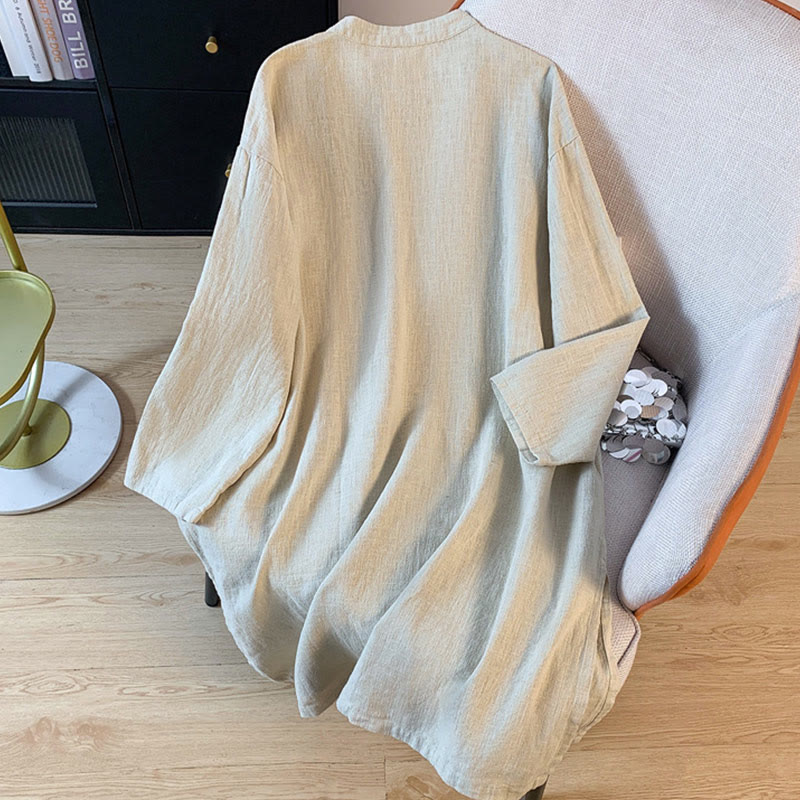 Buddha Stonesカジュアル レディース 無地 フロッグボタン スタンドカラーデザイン 長袖 コットンリネン シャツ - image 12