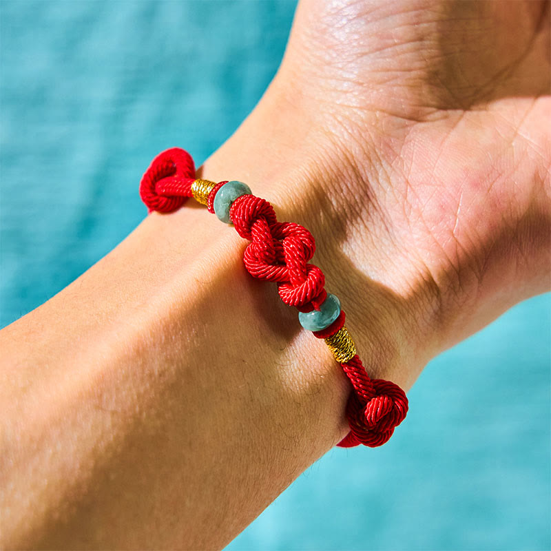 Buddha Stones 赤い糸 カップルブレスレット 翡翠入り 開運 編み紐 ペアアクセサリー