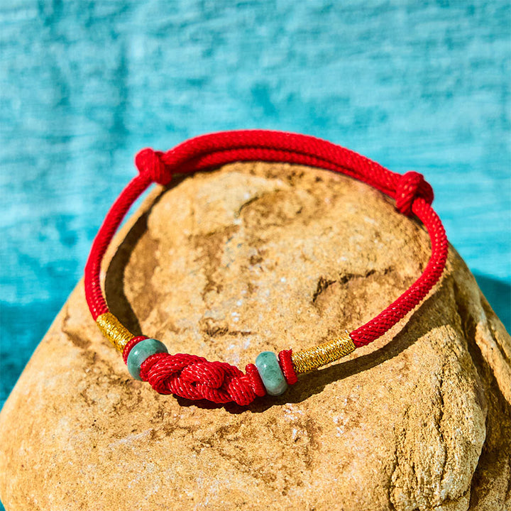 Buddha Stones 赤い糸 カップルブレスレット 翡翠入り 開運 編み紐 ペアアクセサリー