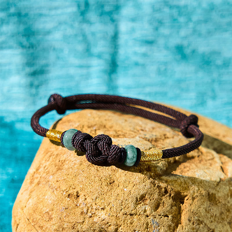 Buddha Stones 赤い糸 カップルブレスレット 翡翠入り 開運 編み紐 ペアアクセサリー