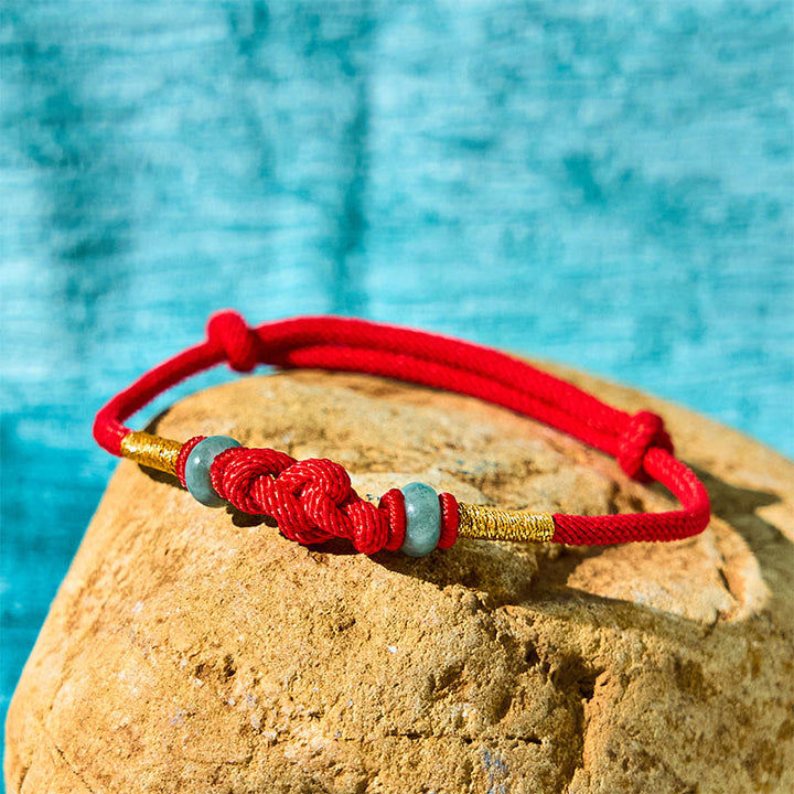 Buddha Stones 赤い糸 カップルブレスレット 翡翠入り 開運 編み紐 ペアアクセサリー
