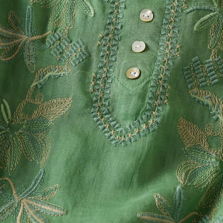 Buddha Stonesカジュアル 刺繍 植物 レディース Vネックデザイン 半袖 コットン混紡シャツ - image 28